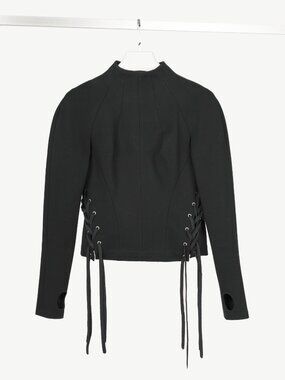 UNTTLD Kitty Black Ponte Lace-Up Long-Sleeve Top